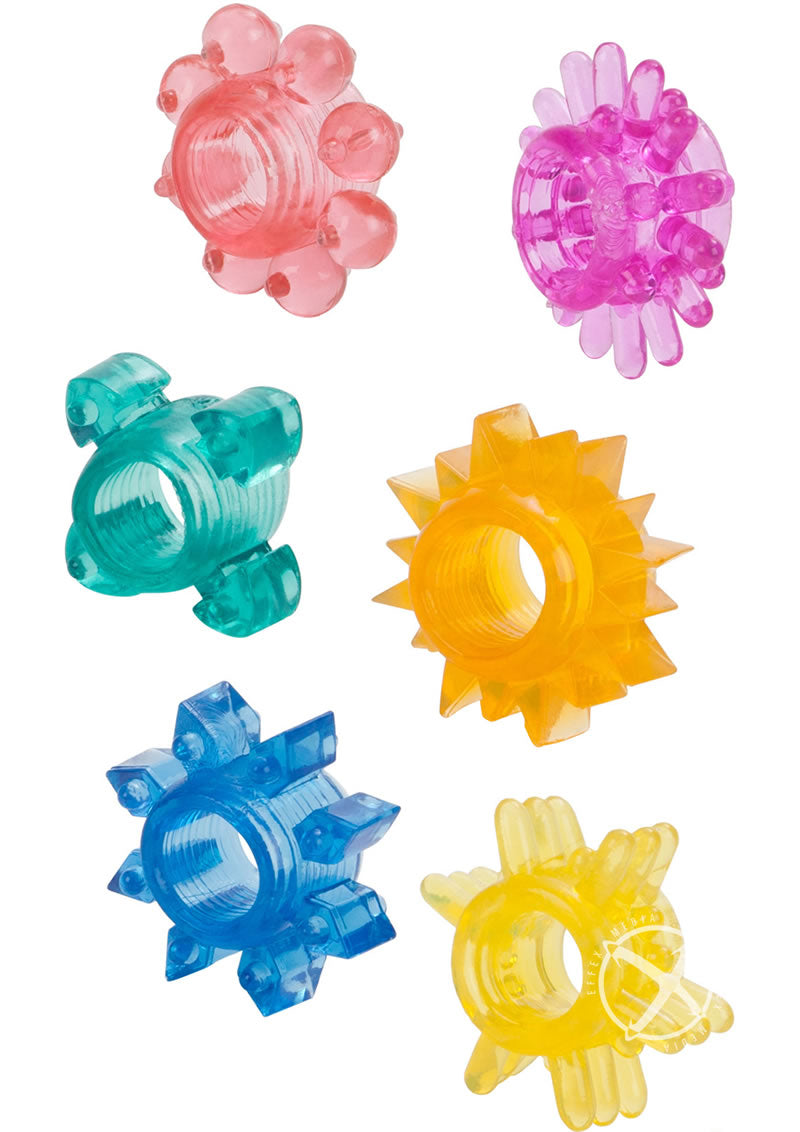 Stretchy Fun-Colors Penis Rings (6-Pack) - Love Dolls 4U